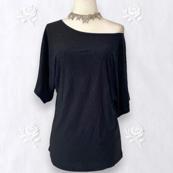 Tops - Early 2000's Whimsygoth Off The Shoulder Black Sequin Beaded Top S / M / L